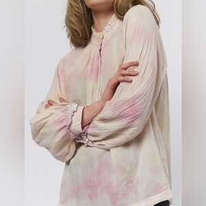 Raquel Allegra Victorian Ruffle Blouse Pastel Cloud Size XLarge